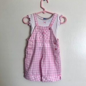 Vintage French Toast Baby Girl Overalls Pink and White Gingham Check 3 mos